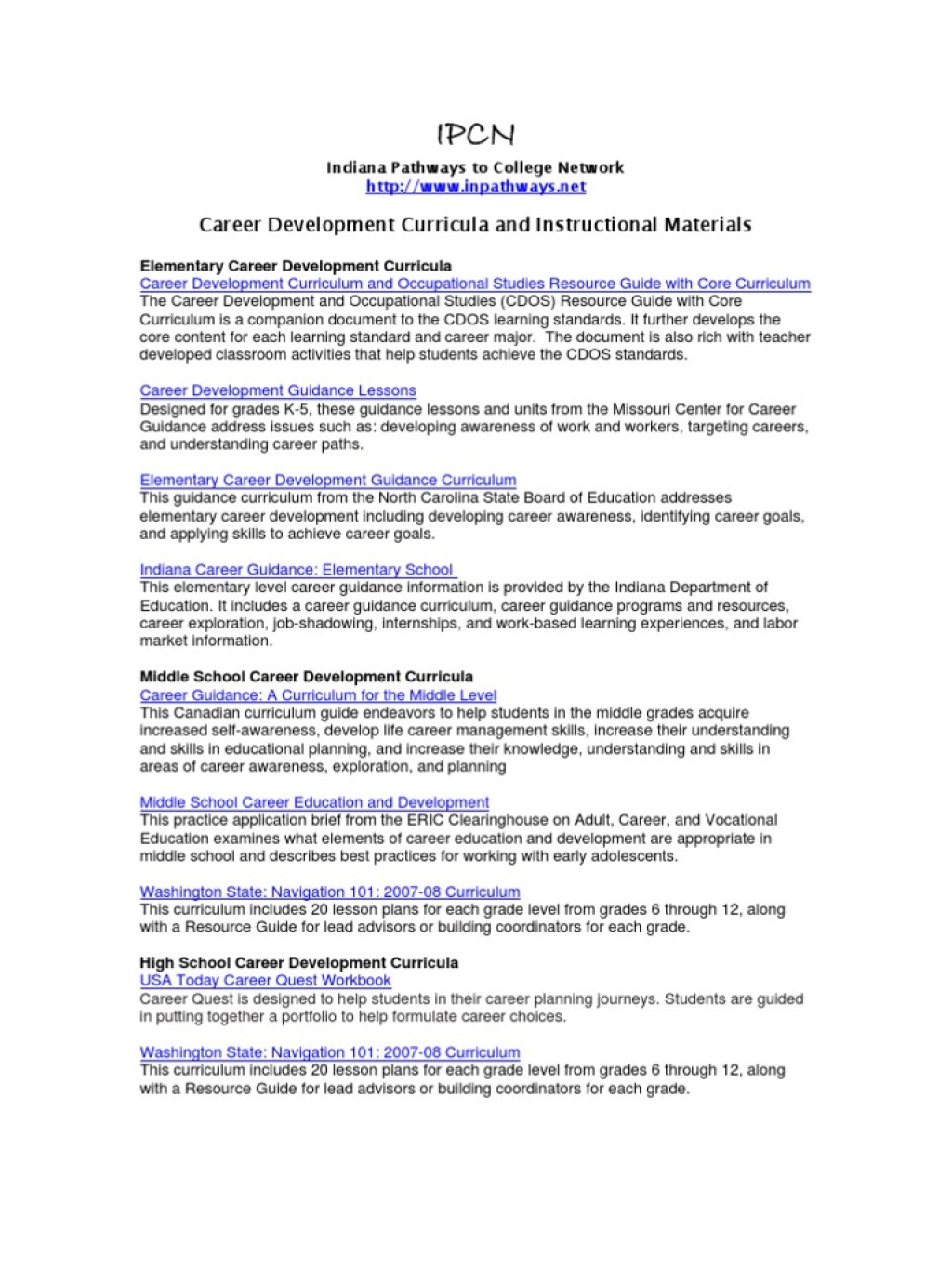 Career Development Curricula (PDF Library)  PDF  School